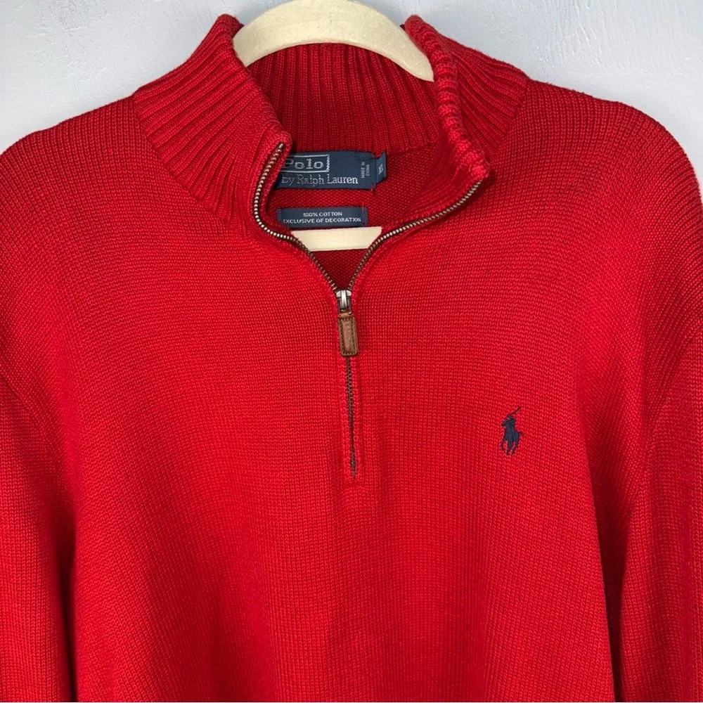 Polo‎ Ralph Lauren Sweater Men’s XL Mock Neck Knitted Red Old Money Quiet Luxury